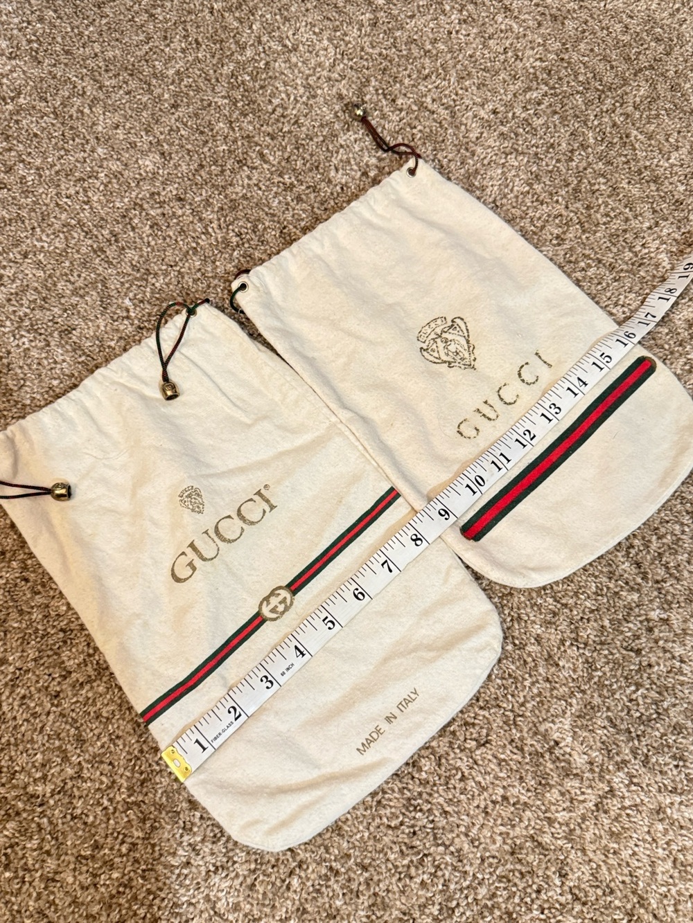 Dust Bags Gucci cream cotton drawstring with red and green stripes - Picture 2 of 7